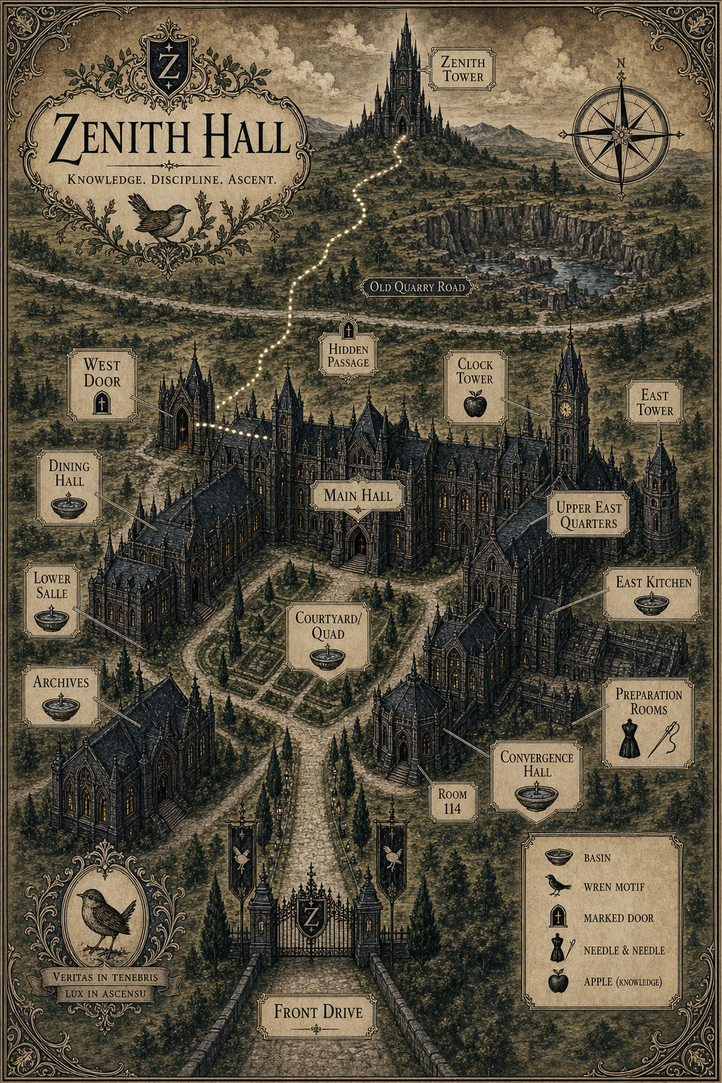 Gothic Parchment Map of Zenith Hall